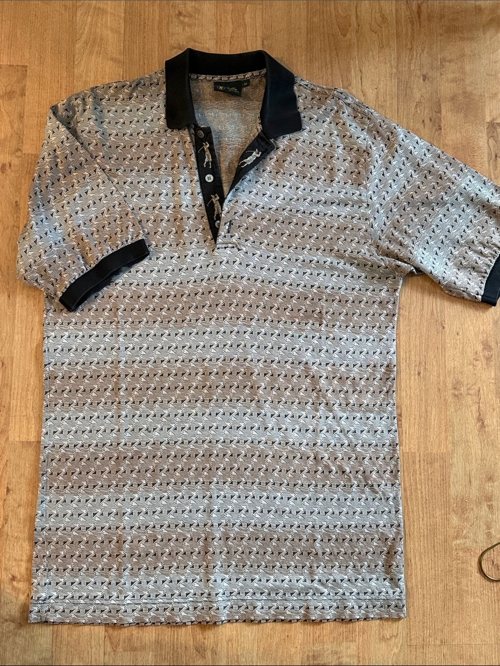 Bobby Jones Men's Grey Patterned Polo/Golf Shirt with Black Trim